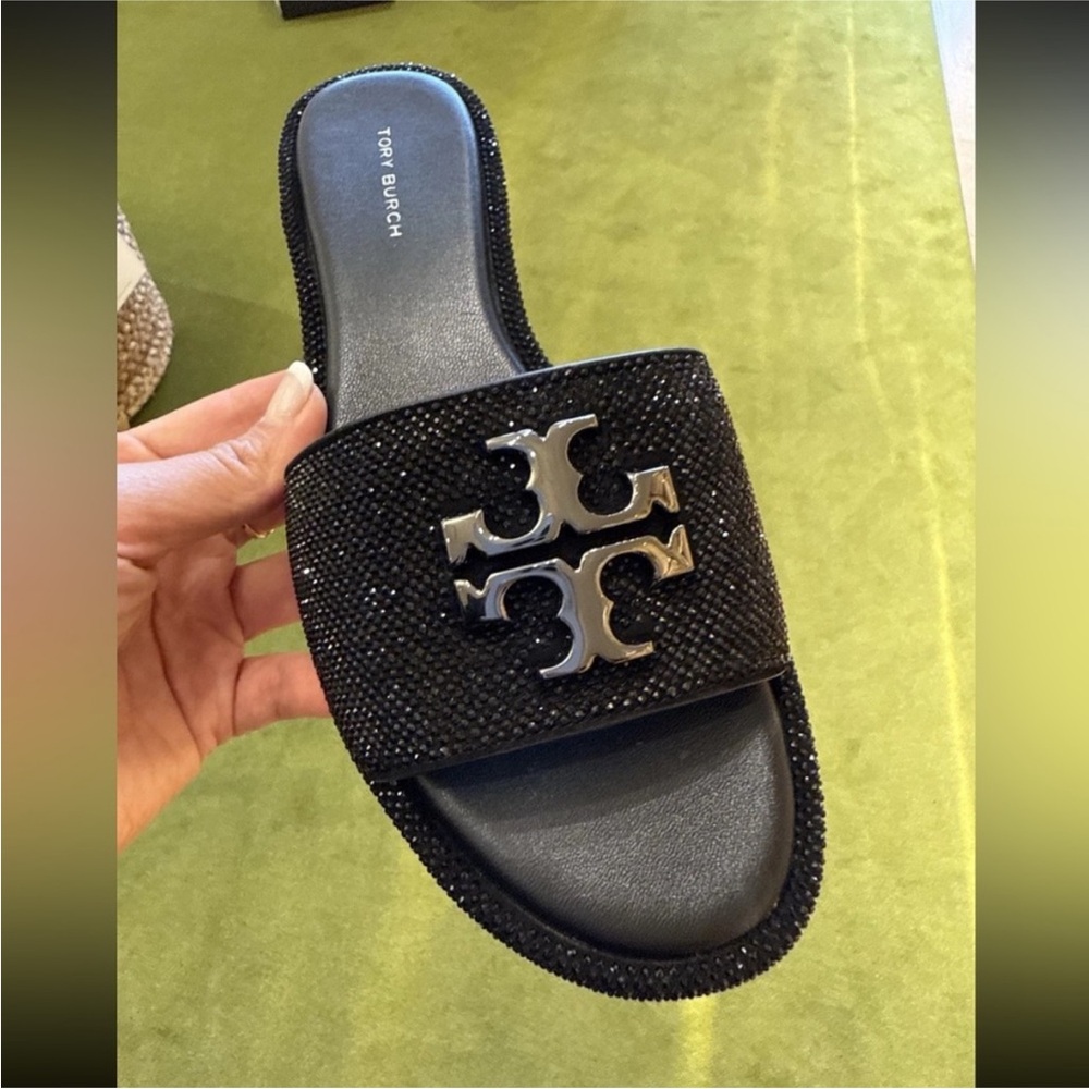 Tory Burch Everly Slide Sandals Calf Leather Crystal Design - Picture 4 of 4